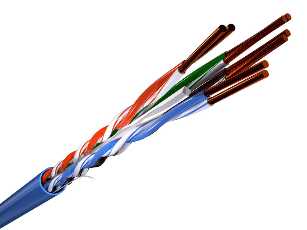 Proterial Category 6 Premium Enhanced UTP Cable, Blue, Red and White Cables