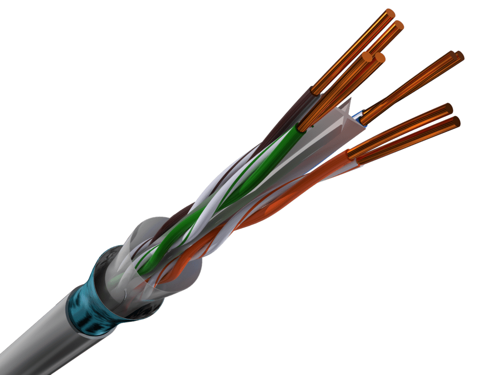 Proterial Category 6 Shielded F/UTP Gray Red, Blue, White and Red Cable
