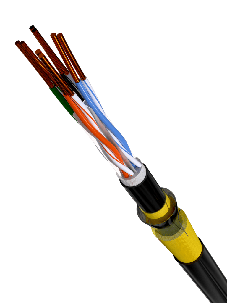 Proterial Category 6a Shielded Outdoor Dual Jacket Cable, Black and Yellow, Red, White and Blue Cables