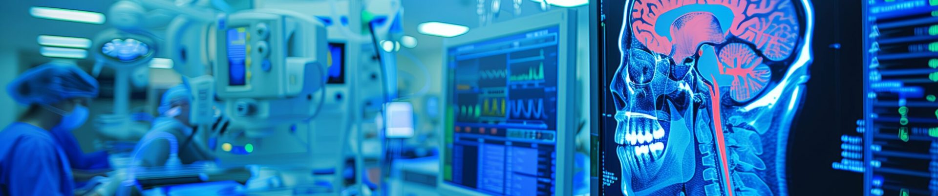 Team of Professional Scientists Work in the Brain Research Laboratory. Neuroscientists Surrounded by Monitors Showing CT, MRI Scans Having Discussions and Working on Personal Computers