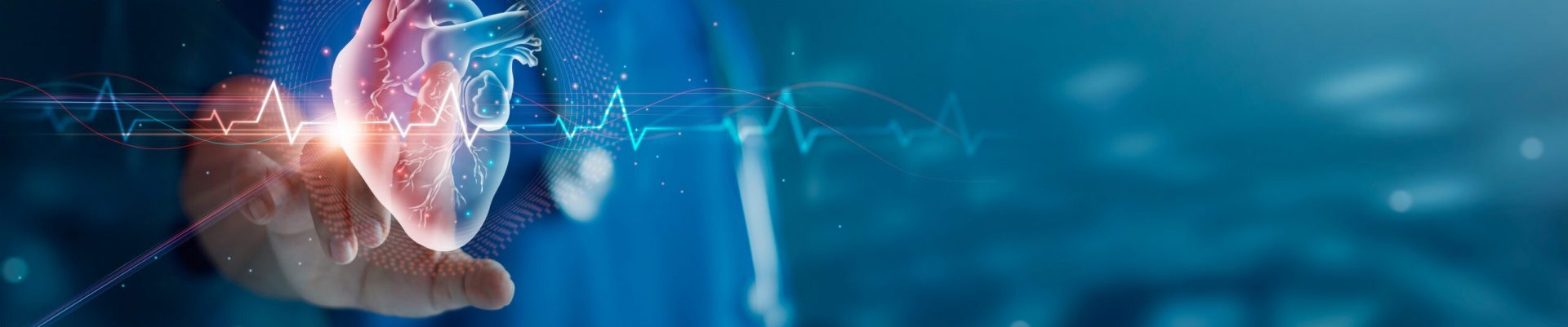 Cardiologist doctor examine patient heart functions and blood vessel on virtual interface. Medical technology and healthcare treatment to diagnose heart disorder and disease of cardiovascular system.